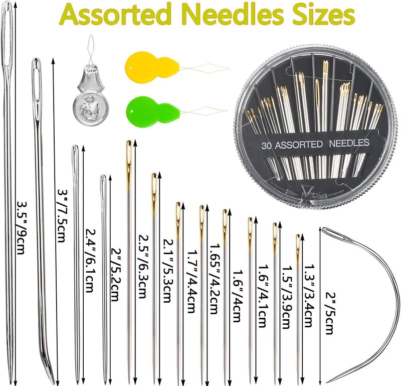 Eketirry 59 Pack Hand Sewing Needles Kit, 51-Assorted Sewing Needles & 5 Pack Heavy Duty Curved Needles with 3 Threaders for Household Sewing, Leather, Upholstery, Carpet, Canvas & Fabric Repair - Image 2